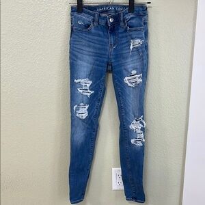 American Eagle Outfitters Blue Skinny Distressed Jeans